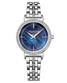 Женский серебристый браслет-звено с кристаллами, часы 33 мм Stuhrling, синий