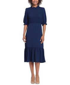 Женское ярусное платье миди с присборенным лифом London Times, темно-синий