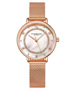 Женские кварцевые часы с сетчатым ремешком цвета розового золота, 34 мм Stuhrling, белый