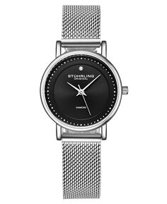 Женские кварцевые серебристые часы-браслет с сеткой, 29 мм Stuhrling, черный