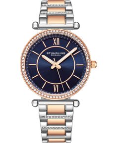 Женские кварцевые часы-браслет с шипами и кристаллами розового золота, 36 мм Stuhrling, синий