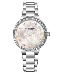 Женские кварцевые часы-браслет с серебристыми звеньями, 38 мм Stuhrling, белый