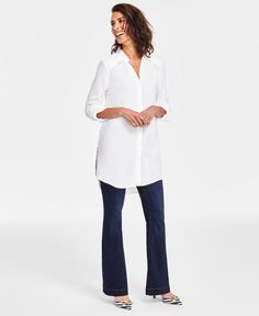 Женская длинная блузка на пуговицах с отворотами, обычных и миниатюрных моделей I.N.C. International Concepts, белый
