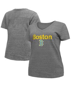 Женская серая футболка Boston Red Sox City Connect с v-образным вырезом размера плюс New Era