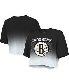 Женская черно-белая укороченная футболка с принтом Brooklyn Nets и принтом Majestic