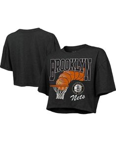 Женская укороченная футболка темно-серого цвета Brooklyn Nets Bank Shot Majestic