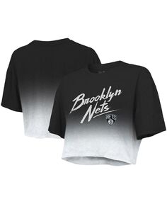 Женская укороченная футболка Tri-Blend с нитками черного и белого цвета Brooklyn Nets Dirty Dribble Tri-Blend Majestic
