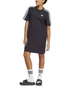 Женское трикотажное платье-футболка-бойфренд Active Essentials с 3 полосками adidas, черный