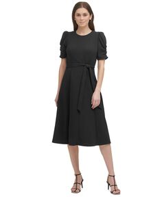 Платье-миди со сборками на рукавах DKNY, черный
