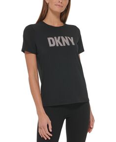 Женская футболка с круглым вырезом и короткими рукавами в полоску и логотипом DKNY, черный