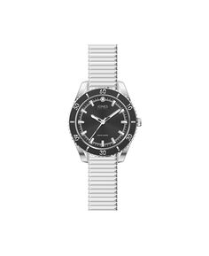 Женские аналоговые часы с черным циферблатом и серебристым металлическим браслетом с бриллиантами, 34 мм Jones New York