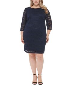 Кружевное платье-футляр больших размеров с рукавами 3/4 Jessica Howard, темно-синий