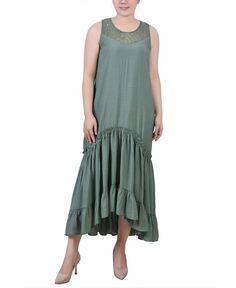 Миниатюрное многоярусное платье макси без рукавов NY Collection