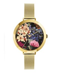 Женские часы Ammy с золотистым сетчатым браслетом и цветочным принтом, 37,5 мм Ted Baker, золотой