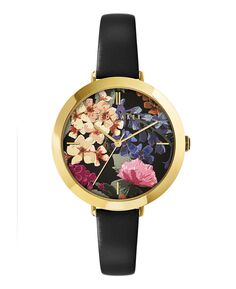 Женские часы Ammy с цветочным принтом, черный кожаный ремешок, 37,5 мм Ted Baker, черный
