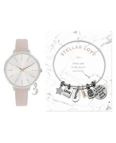 Женские аналоговые часы с румяным ремешком, 38 мм, с браслетом-подвеской Stellar Love, подарочный набор с кубическим цирконием Jessica Carlyle, розовый