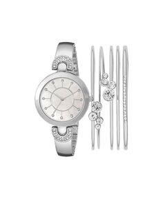 Женские аналоговые часы с металлическим ремешком серебристого цвета, 32 мм, со штабелируемыми браслетами из кристаллов циркония, подарочный набор Jessica Carlyle