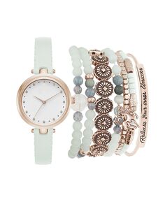 Женские аналоговые часы с мятным ремешком, 28 мм, комплект штабелируемых браслетов цвета розового золота Jessica Carlyle