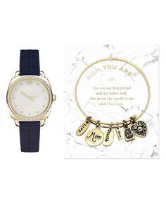 Женские аналоговые часы с черным ремешком, 34 мм, с браслетом-подвеской Glam Mom, подарочный набор с кубическим цирконием Jessica Carlyle, черный
