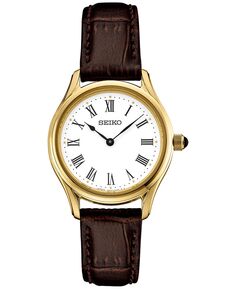 Женские часы Essentials с коричневым кожаным ремешком, 29 мм Seiko, белый