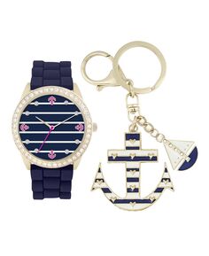 Женские аналоговые часы с матросским ремешком, 34 мм, с якорем и цепочкой для ключей в форме лодки, подарочный набор с кубическим цирконием Jessica Carlyle