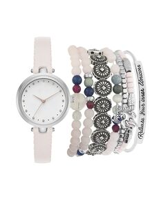 Женские аналоговые часы с румянистым ремешком, 28 мм, комплект штабелируемых браслетов серебристого тона Jessica Carlyle