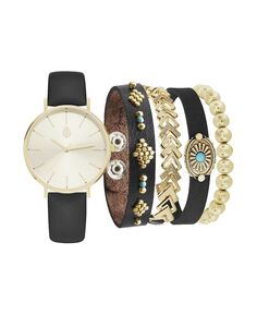 Женские аналоговые часы 36 мм с черным ремешком и комплектом черных и золотистых браслетов Jessica Carlyle, черный