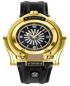 Женские мужские швейцарские автоматические часы Triton с черным ремешком из натуральной кожи, 49 мм Gevril, золотой