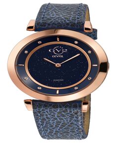 Женские часы Lombardy швейцарские кварцевые итальянские синие кожаные ремешки 36 мм Gevril