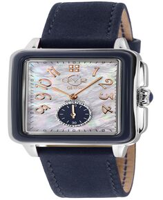 Женские часы Bari с эмалью, швейцарские кварцевые, итальянский синий кожаный ремешок, 34 мм Gevril