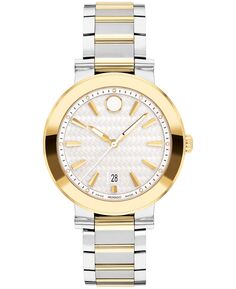 Женские часы Vizio, швейцарские кварцевые, серебристого тона, из нержавеющей стали, светло-желтые, часы-браслет с физическим осаждением из паровой фазы, 32 мм Movado