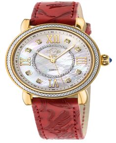 Женские часы Марсала швейцарские кварцевые итальянские красные кожаные ремешки 37 мм Gevril, золотой
