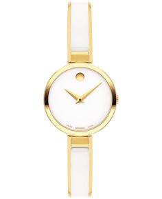 Женские часы Moda, швейцарские кварцевые белые керамические желтые часы с браслетом методом физического осаждения из паровой фазы, 24 мм Movado