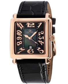 Женские мини-часы Avenue of Americas, швейцарские кварцевые итальянские часы с черным кожаным ремешком, 32 мм Gevril