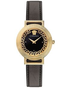 Женские швейцарские часы Greca Chic с черным кожаным ремешком, 36 мм Versace
