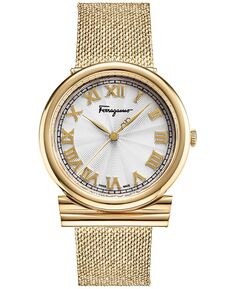 Женские швейцарские часы Gancini с позолоченным сетчатым браслетом из нержавеющей стали, 34 мм Salvatore Ferragamo
