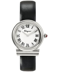 Женские швейцарские часы Gancini с черным кожаным ремешком, 28 мм Salvatore Ferragamo
