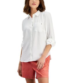 Женская рубашка на пуговицах с эмблемой и закругленными рукавами Tommy Hilfiger