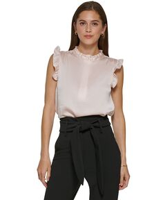 Женская однотонная блузка с полупланкой и оборками на рукавах DKNY