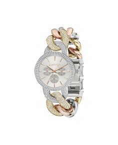 Женские большие трехцветные часы-хронограф с открытым звеном и аналоговым металлическим браслетом Kendall + Kylie
