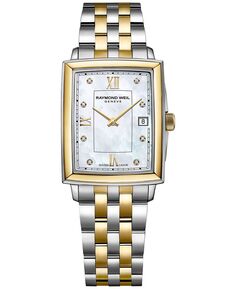 Женские швейцарские часы Toccata Diamond Accent, двухцветный браслет из нержавеющей стали, 25x34 мм Raymond Weil, белый