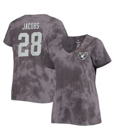 Женская темно-серая футболка с изображением тай-дай Josh Jacobs Las Vegas Raiders размера плюс с именем и номером Profile