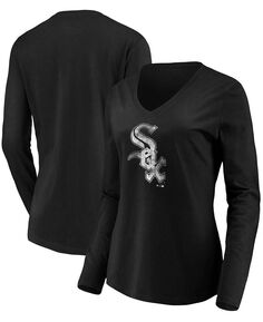 Женская черная футболка Chicago White Sox Core Team с длинным рукавом и v-образным вырезом Fanatics, черный
