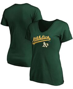 Зеленая женская футболка с v-образным вырезом и логотипом команды Oakland Athletics Team Fanatics, зеленый
