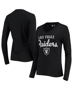 Черная женская футболка с длинными рукавами и v-образным вырезом Las Vegas Raiders Post Season G-III 4Her by Carl Banks, черный