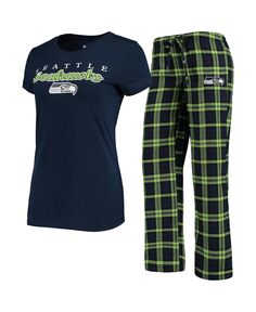 Женский комплект из темно-синей неоново-зеленой футболки и брюк с логотипом Seattle Seahawks Concepts Sport