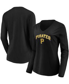 Черная женская футболка Pittsburgh Pirates Core Team Lockup с длинным рукавом и v-образным вырезом Fanatics, черный