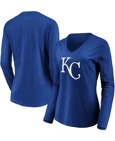 Женская футболка с длинным рукавом и v-образным вырезом с официальным логотипом Royal Kansas City Royals Fanatics