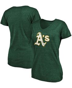 Женская утепленная зеленая футболка Oakland Athletics Core размера плюс с треугольным вырезом и v-образным вырезом Fanatics