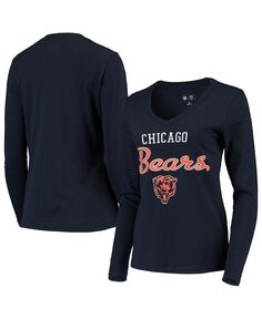 Женская темно-синяя футболка с длинными рукавами и v-образным вырезом Chicago Bears Post Season G-III 4Her by Carl Banks, темно-синий